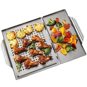 2-in-1 Stainless Steel Square Barbecue Plate Outdoor Camping Barbecue Plate Leaky Vegetable Barbecue Plate