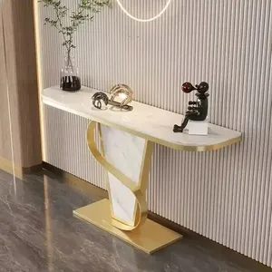 2024 New Arrival Modern Luxury Gold White Marble Console Table For Living Room