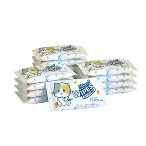 Pequeño Mini niños toallitas húmedas 99.9% tejido de limpieza de agua pura para piel sensible personalizable al por mayor 10 piezas toallitas húmedas para bebé