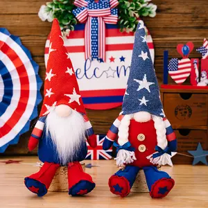 American Flag Independence Day Plush Gnomes Striped Five-pointed Star Dwarf Doll Elf Long Legs Figure Decoration