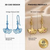Pendientes de Zafiro Rosa con Hoja de Ginkgo en Oro de 18K, Engaste de Bisel en Oro de 14K, Zafiro Natural, Regalo de Cumpleaños, Joyería con Cierre de Rosca