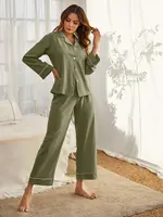 Conjunto de ropa de dormir larga personalizada, pijamas de bambú con botón de encuadernación de contraste, novedad de 2022