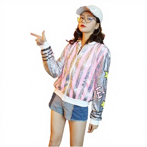 Wholesale Custom <b>Sequin</b> Beaded Autumn Short Thin Fashion Cartoon Long Sleeves Bomber <b>Jacket</b> Jazz Dance Costume - Product Image 2