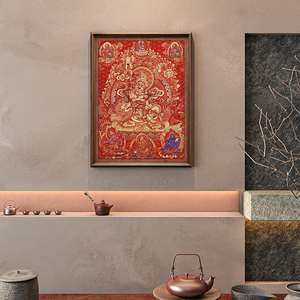 Cuadro de Pared con Marco de Mortise y Tenon de Primera Calidad, Arte en Latón, Protector del Dharma Budista, Thangka de los Cinco Dioses de la Riqueza de Vaisravana - Product Image 4