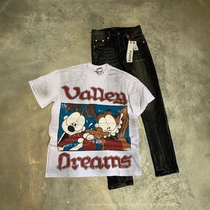 T-shirt Homme Sport Vale Style Hip Hop Européen Américain 100% Coton Ample Manches Courtes Imprimé Ancien Lavé Valley Dreams - Product Image 5
