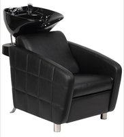 Chaise de lavage de cheveux moderne et confortable avec lavabo en céramique réglable, en cuir PVC, équipement de salon de coiffure et de beauté