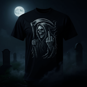Camiseta oscura de Grim Reaper con dedo medio y ángel de la muerte - Product Image 3