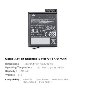 Batería <span class=keywords><strong>Osmo</strong></span> Action Extreme <span class=keywords><strong>Plus</strong></span> de 34g y 1950 mAh para Cámara <span class=keywords><strong>Osmo</strong></span> Action 6/5 Pro/4/3, Accesorio - Product Image 2