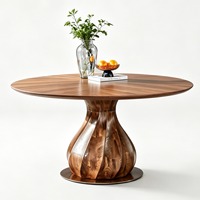 Table à manger ronde de luxe moderne avec plateau en marbre et base en bois massif, avec plateau tournant, pour la maison et l'appartement