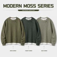 Ensemble streetwear 2 pièces pour homme, col rond en maille gaufrée épaisse, effet vintage délavé et vieilli, t-shirt vierge personnalisable