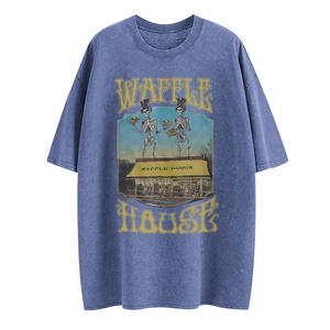 <b>Men's</b> Regular Fit Vintage Acid Wash Knitted 100% Cotton Tee <b>Funny</b> Skeleton Graphic Oversized Hip Hop Streetwear - Product Image 6