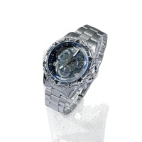 Montre-bracelet pour homme en acier inoxydable à mouvement quartz, grand cadran, trois aiguilles, avec collier, bracelet et bague, écologique et transfrontalière