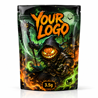 Sachet Mylar personnalisé 3,5g Za Pack avec logo personnalisé, pochette brillante refermable, sac d'emballage autoportant Citrouille de Halloween Démon