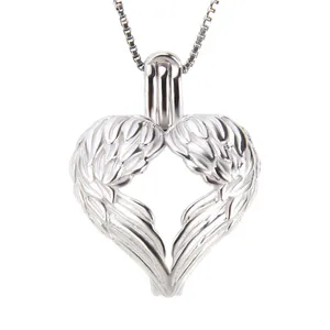 Pearl Medaillon Anhänger 925 Sterling Silber Angel Wings Cage Anhänger für Perle