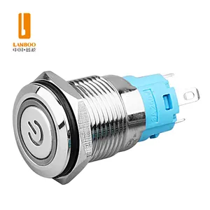 LANBOO 16mm Metal Push Button Switch Copper Nickel-plated Self-locking Reset Waterproof IP65 With Light
