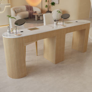 Tables de manucure modernes blanches à double ou simple poste avec plateau en marbre et chaise, avec collecteur de poussière pour poste de beauté et de manucure - Product Image 1
