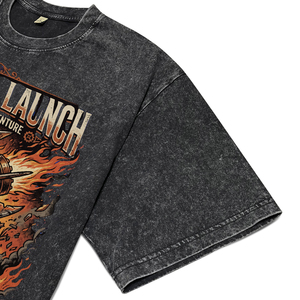 T-shirts pour hommes vintage punk avec motif de fusée, délavés à l'acide, décontractés, à imprimé lettres, coupe oversize, streetwear, à manches courtes - Product Image 5