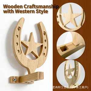 Estante de Almacenamiento de Sombreros de Madera, Soporte de Pared para Exhibición de Sombreros Vaqueros, Organizador de Escritorio Multiusos, Duradero, en Forma de Estrella y Herradura - Product Image 2