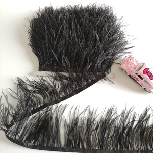 8-10cm <strong>Black</strong> Ostrich Feather Fringe Trim In Dyed Satin Feather <strong>Lace</strong> Fabric For Garment Dress Wedding Decoration DIY Crafts