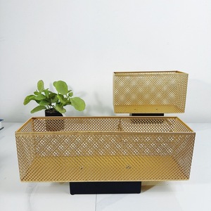 Modern Minimalist Iron <b>Rectangular</b> Grid <b>Flower</b> <b>Pot</b> Gold Wrought Hollow Vase Hotel Indoor Decor Planters - Product Image 3