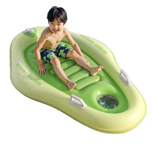 <b>Inflatable</b> Swimming Ring For Kids 3+ Years Thickened PVC Reclining Float Beach Toy Sailing Green - Product Image 2