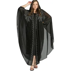 Fashion Feathers Muslim Abaya Batwing Sleeve Maxi Dress Oversized Cardigan Kimono Long Robe Gowns Jubah Islamic