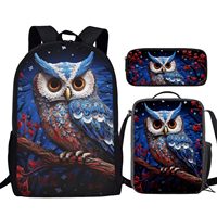 Ensemble de 3 sacs d'école unisexe avec imprimé visage de monstre effrayant, sac à dos en tissu Oxford, sac isotherme pour le déjeuner, trousse à crayons, style preppy, grande fermeture éclair