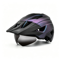 Casque de VTT CE EN1078 pour adulte, violet et noir, léger, ventilé, visière détachable, feu arrière LED, pour le cyclisme urbain