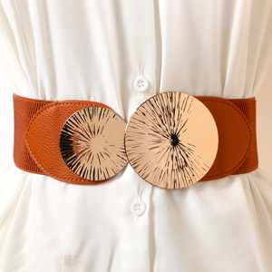 Sabuk wanita elastis <span class=keywords><strong>Vintage</strong></span>, sabuk Retro wanita <span class=keywords><strong>Vintage</strong></span>, elastis, Paduan lebar, gesper bulat, Multi warna, sabuk pinggang elastis, untuk rok gaun - Product Image 3