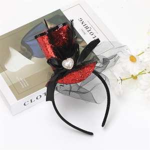 Diademas de Carnaval de Halloween para Niños, Lindas Diademas con Diseño de Sombrero de Bruja con Brillantina y Malla de Peluche, Accesorio para el Cabello para Fiestas Infantiles - Product Image 3