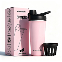 Everich Nouveau Design 26oz Bouteille de shaker à protéines en acier inoxydable à isolation sous vide avec couvercle à bouton poussoir facile à ouvrir