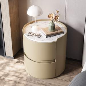 Italian-style Multi-function <b>Bedside</b> Table With Rock Slab Top Modern Minimalist Bedroom Storage Cabinet 2 Drawers A26 Bedroom Be - Product Image 4