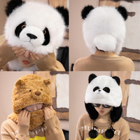 Gorro de Peluche de Panda Grande y Suave, Gorro Familiar con Orejeras, Decoración Acogedora para Fiestas, Regalos para Niños, Peluche Personalizado de Bajo Pedido Mínimo