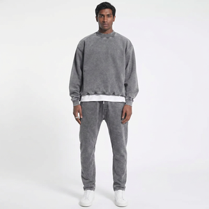 Dark Grey Vintage Stone Wash Sweatshirt 500gsm Heavyweight Distressed Acid Washed <b>Mock</b> <b>Neck</b> Hoodies DDP Shipping - Product Image 1