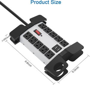 Regleta de alimentación industrial de pared con 10 tomas de CA, resistente, con puertos USB, protector contra sobretensiones de 2700J, cable de extensión de 5 pies, enchufe gris - Product Image 2
