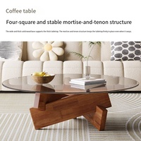 Table basse en verre trempé et bois massif pour salon, usage domestique, style italien moderne et minimaliste, table à thé simple et élégante