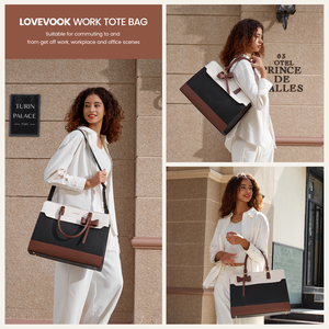 <strong>Women</strong> PU Leather <strong>Laptop</strong> <strong>Tote</strong> Bag Bow Knot Color Block Handbag Custom Logo Large Capacity Office Bag with Small Purse - Product Image 3