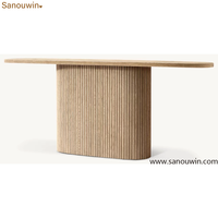 Table console moderne en chêne de luxe, table d'entrée en bois cannelé, design minimaliste pour salon, couloir