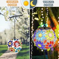 Lumière solaire en verre résistante à l'eau IP65, lumière LED en mosaïque suspendue, décoration de jardin extérieure pour Noël