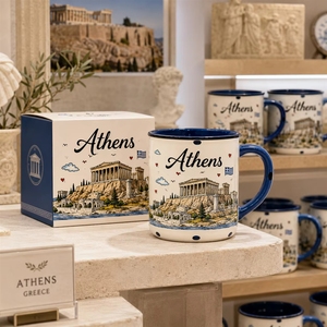 Tasse à café en céramique souvenir <span class=keywords><strong>de</strong></span> l'Acropole d'Athènes, Grèce, avec motif <span class=keywords><strong>de</strong></span> <span class=keywords><strong>temple</strong></span> et impression <span class=keywords><strong>de</strong></span> dessin animé mignon, en grès, personnalisable OEM ODM, vente en gros - Product Image 2