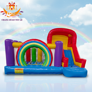 Doble carril Little Bounce House Patio trasero Arco Iris Nube Rebote inflable Water Slip N Slide para la venta - Product Image 1
