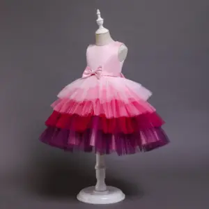 OA OEM ODM Custom Hot Sale Bunte Mädchen Kuchen Design Party Kleid Kinder Regenbogen Prinzessin Kostüm Kinder Blumen Mädchen Kleider