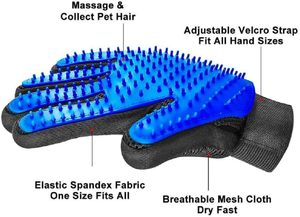 Gants de toilettage pour chiens - Brosse anti-poils rechargeable en silicone bleu écologique avec gant de massage pour la salle de bain - Product Image 2