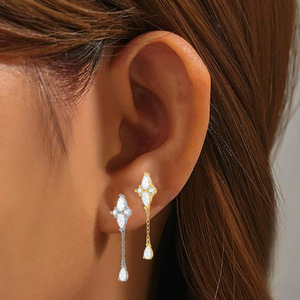 <b>Titanium</b> Earrings Water Drop <b>Chain</b> Zircon Prong Setting For Women Party Jewelry ASTM F136 <b>Titanium</b> Alloy - Product Image 2