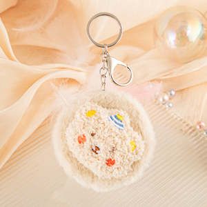 Cute Round Plush Bear Compact Mirror Keychain Fuzzy Birthday Party Hat Bear Charm Purse Pendant <b>Pocket</b> Mirror Multi Colors Bulk - Product Image 3