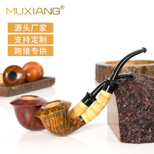 Muxiang Wooden Freestyle Pipe Boxwood Bamboo Joint Handmade Solid Wood Long Handle Reading Tobacco Smoking Pipe Set - Product Image 4