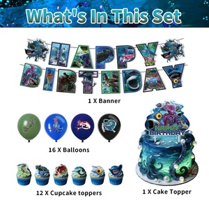 Set de Decoración de <span class=keywords><strong>Cumpleaños</strong></span> de Subnautica, Artículos para Fiestas de Videojuegos, Incluye Fondo, Vajilla, Globos, Adornos para Pasteles y Cupcakes - Product Image 5