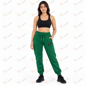 Pantalones deportivos de lana verde con cintura con cordón y logotipo bordado en la pierna derecha, pantalones de chándal casuales de longitud completa para mujer - Product Image 2