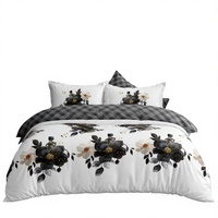 Ensemble de literie élégant noir à motifs floraux, housse de couette blanche à fleurs artistiques, 3 pièces de linge de lit, en stock en Pologne pour le dropshipping UE