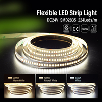 Bande LED Dimmable Haute Densité SMD2835 224 LED/m Connectée par USB 10mm 24V Ra80 2700K 6500K 4000K 120lm/W Conforme RoHS/CE